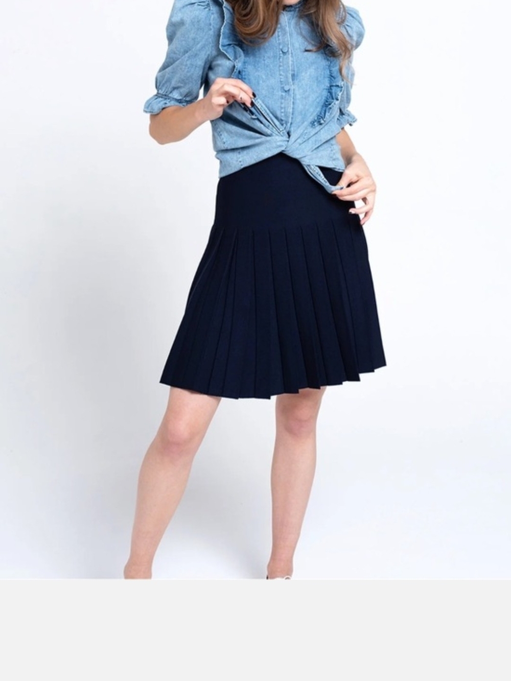 Navy Pleated Skater Skirt - Women's Circle Skirt